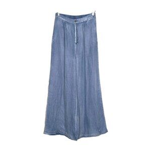 Pookie & Sebastian Pants Womens M Blue Chambray Wide Leg Grunge Coastal Preppy